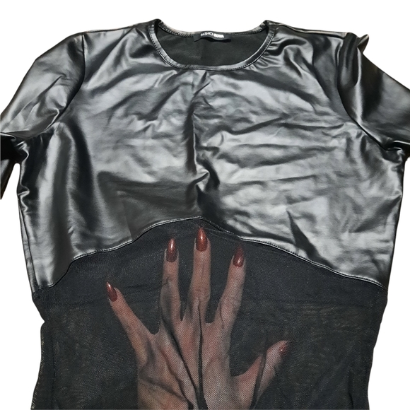 Faux Leather & Mesh Bodysuit - Picture 3 of 3